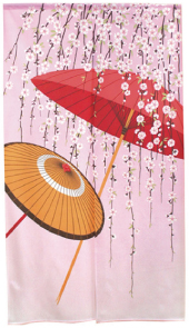 のれん　番傘としだれ桜